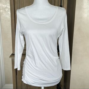 Lilla P White Side Panel Shirren 3/4 length boat neck shirt medium NWT